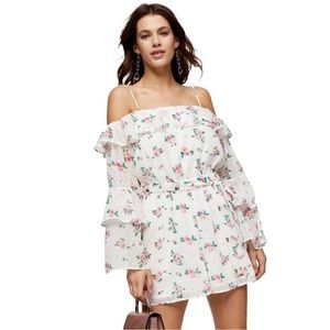 Topshop - Floral Cold Shoulder Long Sleeve Romper - Size: 2 (fits like 0)